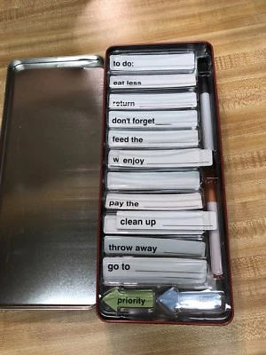Dry Erase Reminder Magnets - Retro Fridge Tin Holder - Image 1 of 4