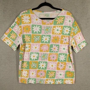 Garage Floral Print T-Shirt Colorful Flower Power Top Extra Large XL Vintage - Picture 1 of 12