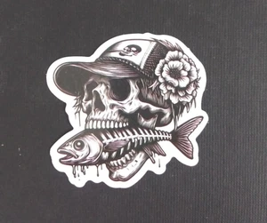 Cool Cap Skull Eating Dead Fish Sticker 2" x 2.18" (O) - Picture 1 of 2