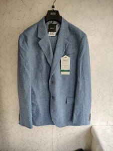 Next Mens Linen Suit Light Blue Jacket UK 46L Chest 117 cm Trouser 38 L33in. New - Picture 1 of 24