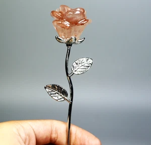 Altura 151mm Natural Rojo FUEGO Arco Iris Hematoide Cuarzo Cristal Tallado Rosa Flor - Imagen 1 de 10