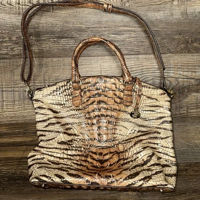 Brahmin Large Duxbury Satchel Bag Melbourne Tan Leather Croc Women Zebra Tiger - Image 1 of 4