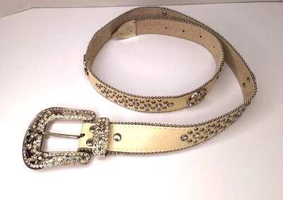 Cinturón occidental de cuero genuino para mujer L/XL estrás tachonado declaración vaquera Foto 1 de 4