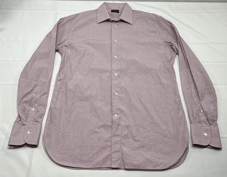 Camisa de vestir Ermenegildo Zegna para hombre 41/16 roja blanca a cuadros abotonada diseñador Foto 1 de 4