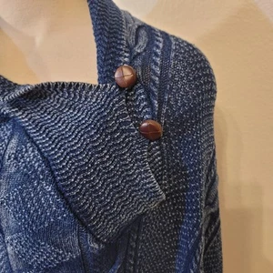 Ralph Lauren Poncho Zopfstrick 100% Baumwolle rustikal jeansblau 2 Knöpfe - Bild 1 von 9