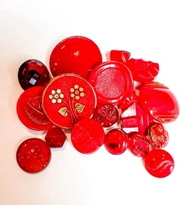 Antique Glass Button Lot Czech Art Deco Red Vintage La Mode Costumakers Stamped - Picture 1 of 5