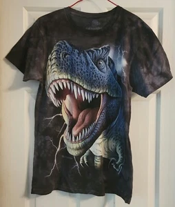 THE MOUNTAIN: T-Rex DINOSAUR T-Shirt, Mens' M, Black Tie Dyed and Printed in USA - Picture 1 of 12