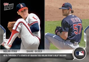 2021 TOPPS NOW CARD INDIANS SHANE BIEBER #96 TIES NOLAN RYAN 48 Ks THROUGH 4GAME - Picture 1 of 2