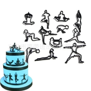 12 piezas/juego de figuras de yoga siluetas fondant decoración molde cortador de artesanías azucareras - Imagen 1 de 4