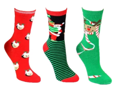 Navidad Vacaciones Invierno Regalo Mujer Surtido Novedad Calcetines Crew (Paquete de 3) Foto 1 de 4