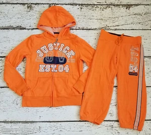 JUSTICE 10 Girls Orange Hoodie Sweatshirt and Capri Sweatpants 10 EUC - Picture 1 of 6