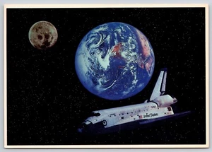 Transbordador espacial Columbia Orbiter acelera más allá de la Tierra y la Luna vista postal UNP 4x6 - Imagen 1 de 2