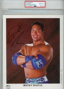 Dwayne "The Rock" Johnson & Peter Maivia ~ Signed Photos Rocky ~ PSA DNA Gem 10 - Picture 1 of 5
