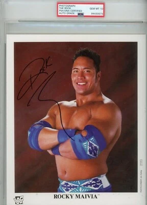 Dwayne "The Rock" Johnson & Peter Maivia ~ Signed Photos Rocky ~ PSA DNA Gem 10 - Image 1 of 4
