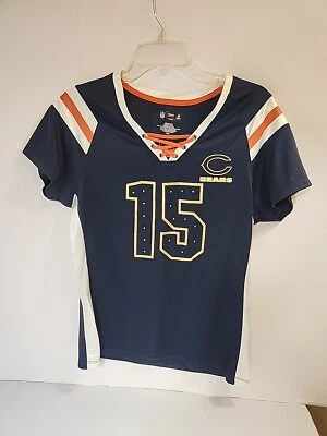 Camiseta deportiva de los Chicago Bears #15 MARSHALL para mujer L azul naranja pedrería lentejuelas de la NFL Foto 1 de 4