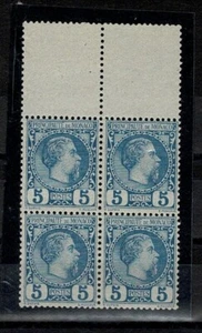 MONACO STAMP YVERT 3 " PRINCE CHARLES III 5 c BLUE 1885 BLOCK OF 4" MNH VVF X462 - Picture 1 of 1