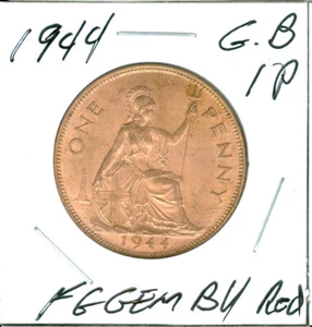 1944 GREAT BRITAIN PENNY FINEST GRADE GEM BU RED VERY RARE * - Picture 1 of 2
