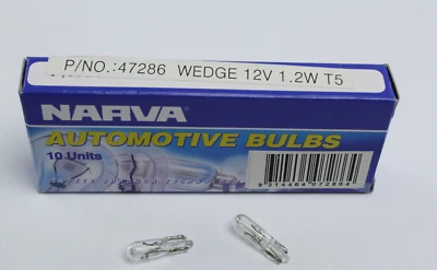 NARVA 47286 DASH BOARD WEDGE LIGHT CLEAR GLOBES 12 VOLT 1.2W T-5mm x10 - image 1 of 2