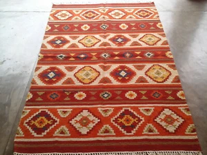 Handgewebter Wollteppich 4' x 6' Handgefertigt Türkisch Kelim Dhurrie Kelim Teppich 4x6 Fuß - Bild 1 von 3