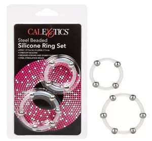 Steel Beaded Silicone Ring Set Clear Natural Arousal Sensual Male Cockrings - Picture 1 of 10