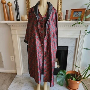 Vintage Vanity Fair Lounge Sleep Set Red Green Sleep Shirt Robe Size Large - Picture 1 of 11