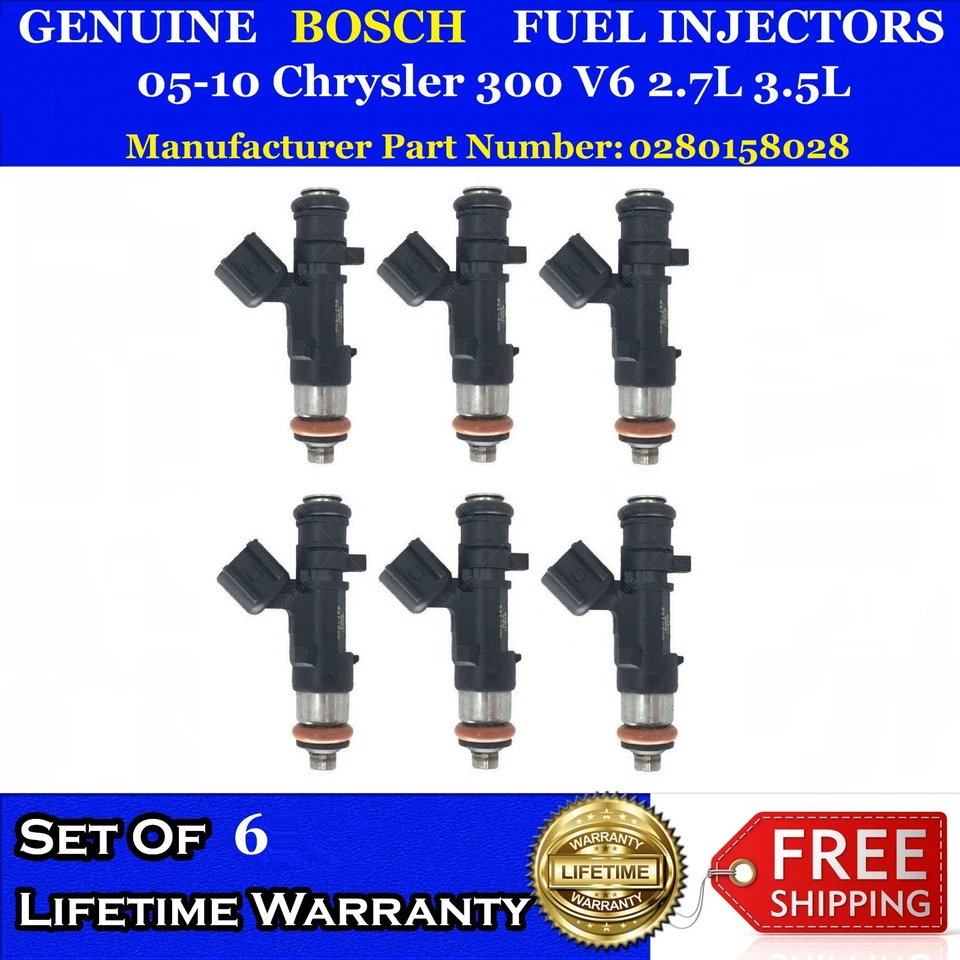 6x Inyectores de combustible originales Bosch para 05-10 Chrysler 300 V6 2,7 L 3,5 L #0280158028 Foto 1 de 1