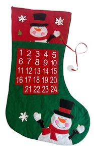 Advent Christmas Countdown Stocking Calendar 2” Large Felt Snowman Red Green - Picture 1 of 5