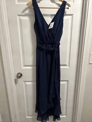 NWT David’s bridal size 10 Navy “marine” color long chiffon Faux wrap dress - Image 1 of 4