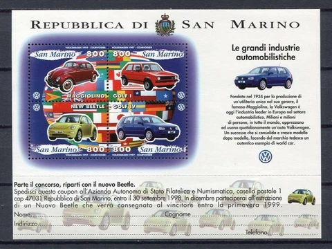 29867) San Marino 1997 MNH New Volkswagen S/S Bf Cover