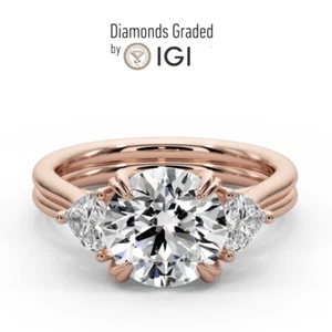 IGI Certified 4.00 CT Round Diamond Engagement Ring E VS2 14k Rose Gold - Picture 1 of 12