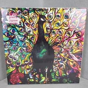 Displaying Peacock Stainglass 1000 piece jigsaw Puzzle Louis Comfort Tiffany New - Picture 1 of 9