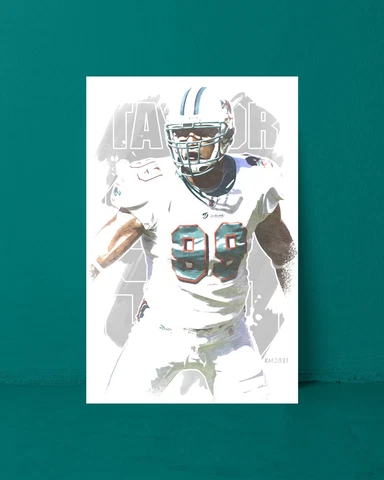 JASON TAYLOR watercolor painting art print/poster MIAMI DOLPHINS FREE S&H! Cover