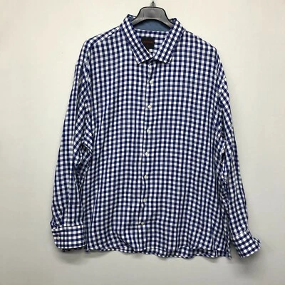 Linea Uomo Men Long Sleeve Button Up Shirt Size 4X Plaid Blue Cotton Mix M148 28 - Image 1 of 4