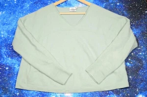 Vince 100% Cashmere Cropped Sweater Women's XL Mint Green Oversized V-Neck - Picture 1 of 5