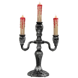 Northlight 13.75" Antique Silver Skull Trio Halloween Candelabra - Picture 1 of 4