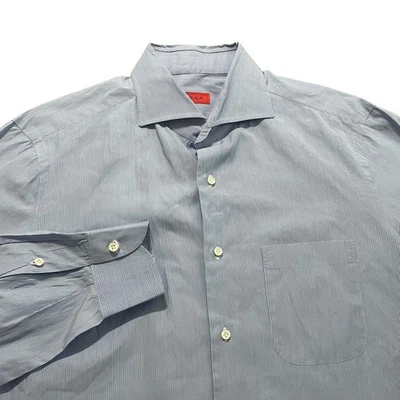 Camisa Isaia Abotonada Para Hombre Grande Azul Ajustada Rayas Moderna Hecha en Italia Foto 1 de 4