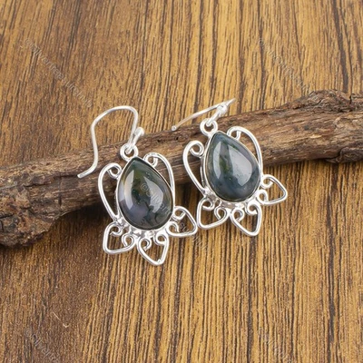 Набор каналов из чистого серебра с мхом агатом новые висячие серьги-капли ювелирные изделия - Изображение 1 из 4