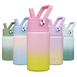 BJPKPK Isolierte Wasserflasche mit Strohhalmdeckel, 15oz Niedliche Wasserflaschen, Edelstahl... - Bild 1 von 6