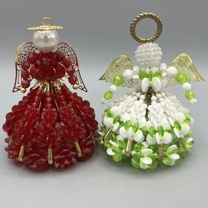 2 Spille di sicurezza fatte a mano angelo ornamento rosso oro/verde Natale vintage - Foto 1 di 13