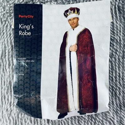 Men's Halloween Costumes Adult Royal King Fur Trim Robe, Red/White, One Size - Image 1 of 4