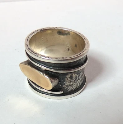 HAND MADE WOMENS 925 STERLING SILVER & GOLD RING 16mm wide SIZE 7 & 9.5gr - Image 1 of 4