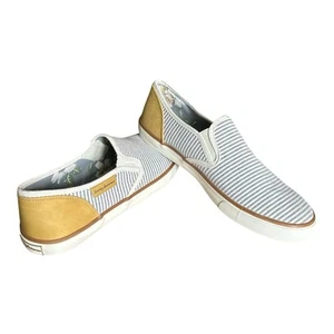 Tommy Bahama Canvas-Slipper maritim gestreift grau weiß hellbraun adrett Größe 10 - Bild 1 von 13