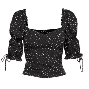 Top Reformation TALLA 6 Nina negro lunares manga abullonada espalda ajustada 'Selene' - Imagen 1 de 7