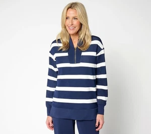 Tunica mezza zip Belle by Kim Gravel taglia 1X ScubaLuxe A672302 TWILIGHT STRIPE - Foto 1 di 1