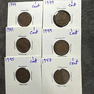 6 Coin Canadian Is Penny Lot. 1941, 1944, 1945, 1947, 1949 - Picture 1 of 16