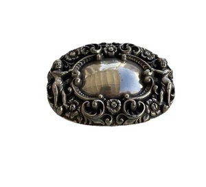 Fibbia cintura donna ovale vintage anni 90 placca argento Cupido Angeli Repousse - Foto 1 di 10