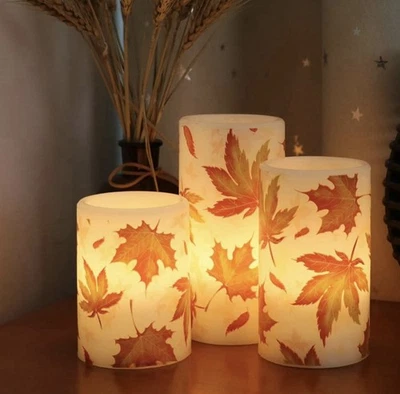 Fall Flameless Candles, Autumn Maple Leaf Led Candles with Remote Maple Leaves - Image 1 of 4