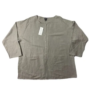 Eileen Fisher Long Sleeve Button Up Linen Silk Tunic Blouse Gray Women's 3X - Picture 1 of 10