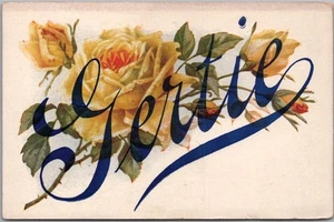 um 1910 "GERTIE" Großbrief geprägte Gruß Postkarte gelbe Rosen / unbenutzt - Bild 1 von 2