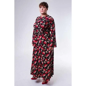 Maxikleid geblümt Übergröße Damen High Waist Print lang Glockenärmel - Bild 1 von 3